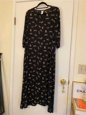 Osei Duro Black Maxi Dress with Cream Geometric Motif